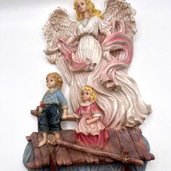 Vintage Guardian Angel Wall Hang Plaque Religious Catholic Children Mid Century - Picture 2 of 9